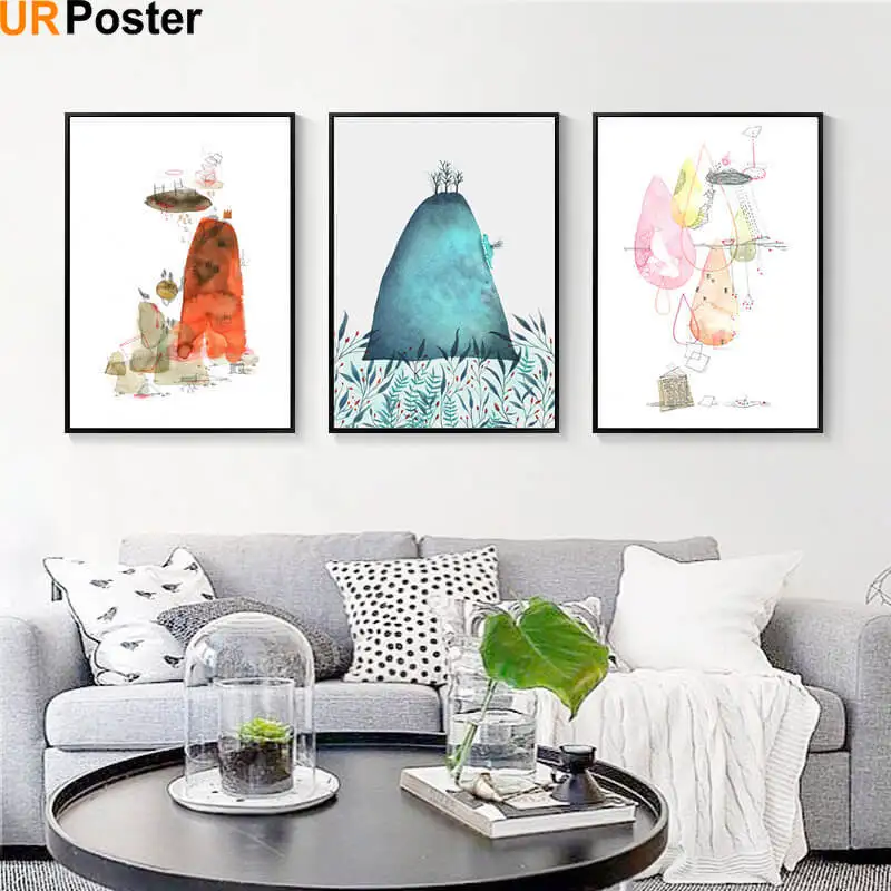 

Nordic Landscape Watercolor Wall Art Canvas Print Custom Poster Nursery Painting Picture Kids Bedroom Decoration