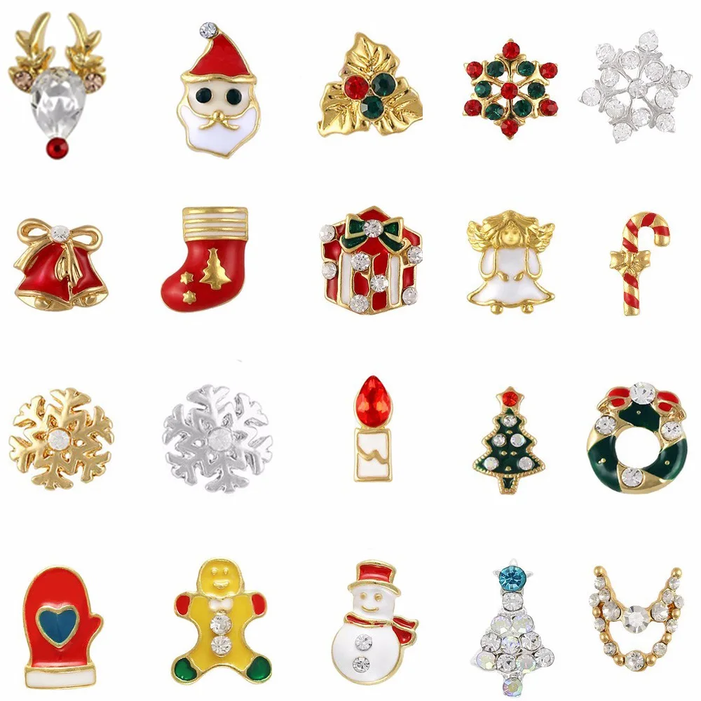 10 шт. золото серебро Металл 3d бриллианты дизайн ногтей Рождественские украшения