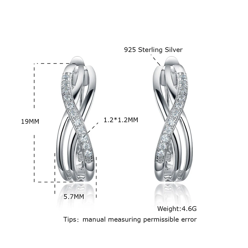 

Infinity Earrings Micro Pave Clear Zircon Clip Earrings For Women Girls Lover 925 Sterling Silver Earrings Fine Jewelry