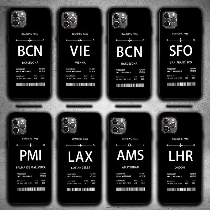 

Personalised Plane Ticket Phone Case for iPhone 7 8 11 12 Pro X XS XR Samsung A S 10 20 30 51 Plus pro Max funda