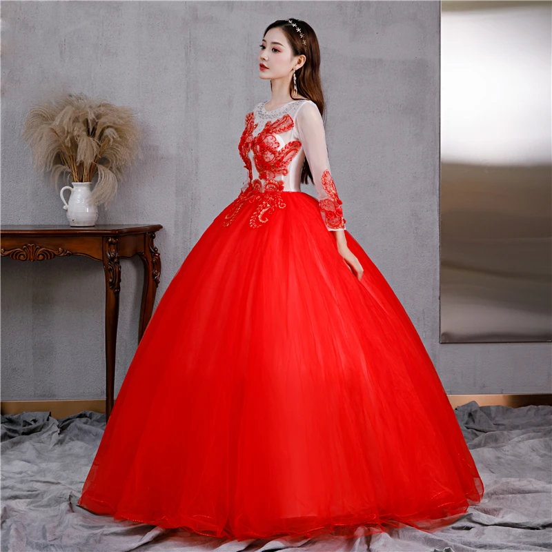 Винтажное платье с цветочным принтом круглым вырезом и длинным рукавом|Платья на