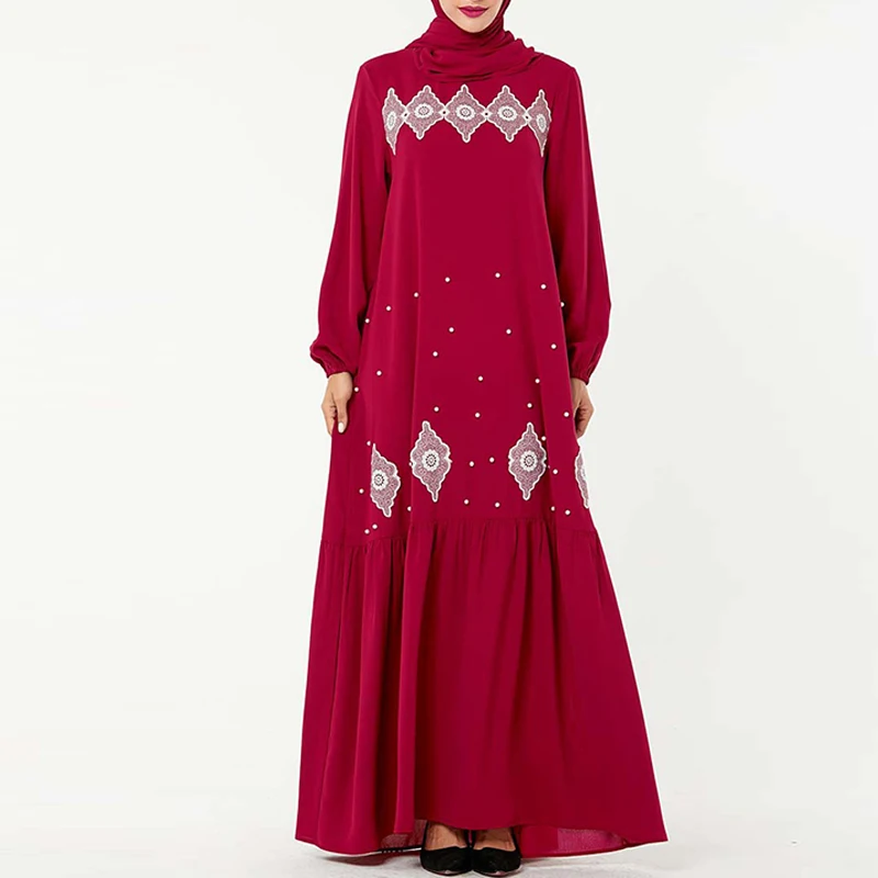 red dress Большие размеры, Арабская абайя Дубайский Мусульманский платье хиджаб, Исламская одежда для женщин, цзилбаб, Восточный халат из марокена, кафтан, турецкие платья Рамадан - Цвет: red dress
