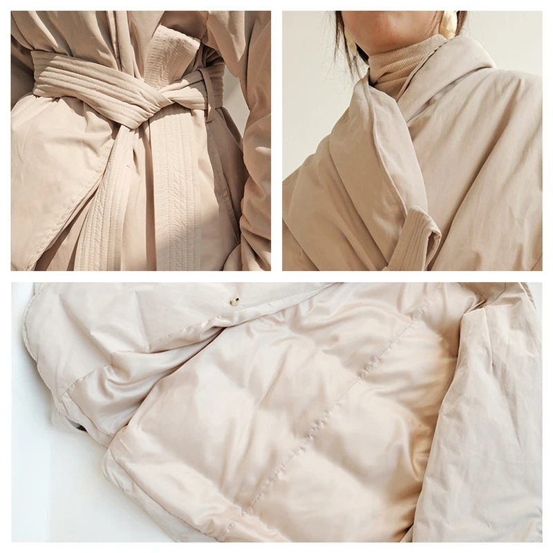 LUXUV Winter Argyle Pattern Women Stand Collar White Duck Down Jacket Fashion Single-breasted Solid Parka Lace-up Chic Coat