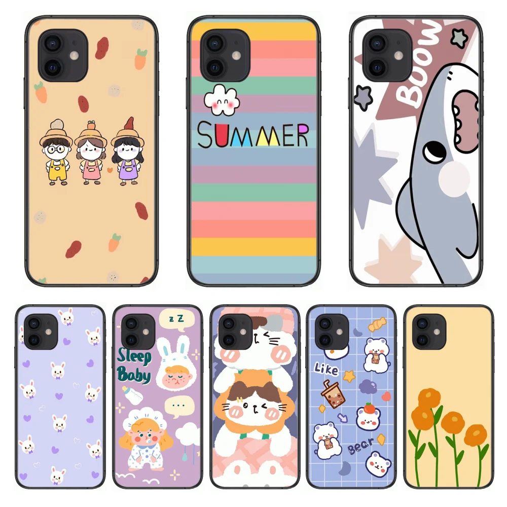 

Cute Cat Girl Flower Style Phone Case cover For iphone 12 pro max 11 8 7 6 s XR PLUS X XS SE 2020 mini black cell shell
