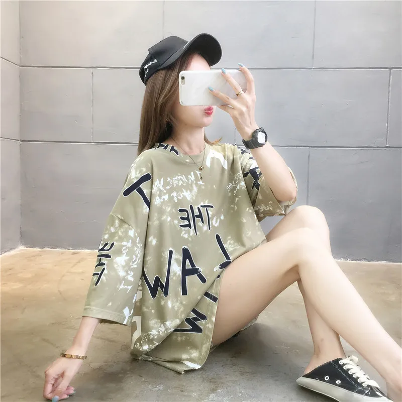 

Brand Clothing Summer 2021 Short-Sleeved T-shirt Women's Mid-Length Loose Western Style Large Size Disco Dress
