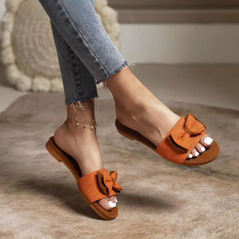 

Женские тапочки разных цветов с бантом и круглым носком, женская летняя модная повседневная Уличная пляжная обувь
