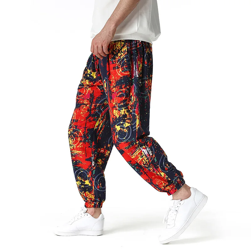 Штаны-шаровары мужские хлопковые с принтом в стиле ретро | Мужская одежда