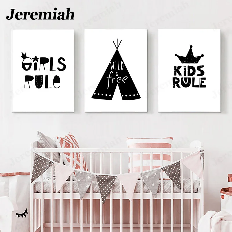 

Nordic Minimalist Black and White Series Canvas Poster Cartoon Letter Pattern Picture Print Kid Baby Room Decoration