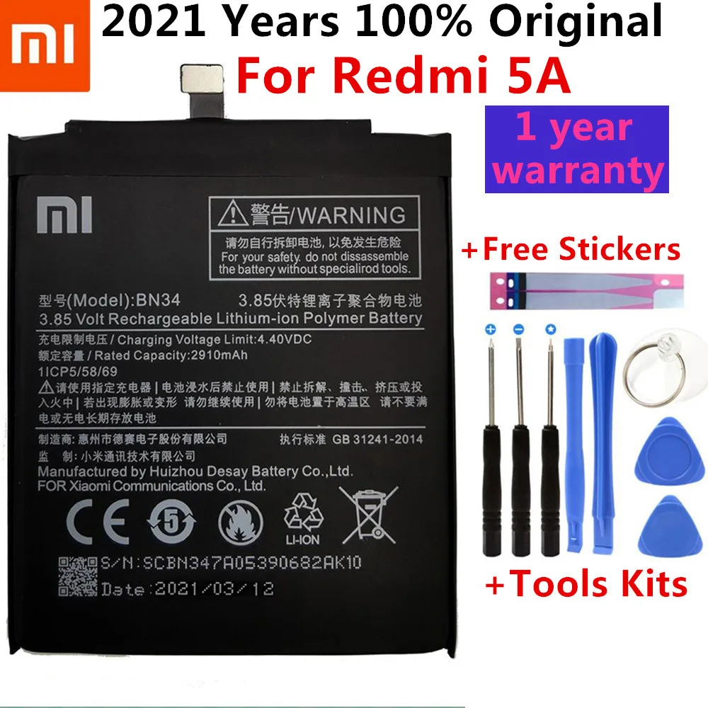Xiao Mi Оригинальный аккумулятор для телефона BN34 Xiaomi Redmi 5A 5 0 &quotЗапасная батарея 3000