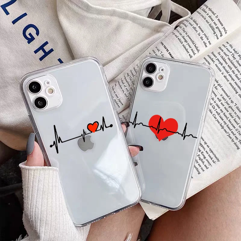 

Electrocardiogram with love ECG Phone Case For iPhone 12 13 11 Pro Max X Xs max Xr 7 Plus 7 8 Plus SE 2020 Cute Soft Clear Cover