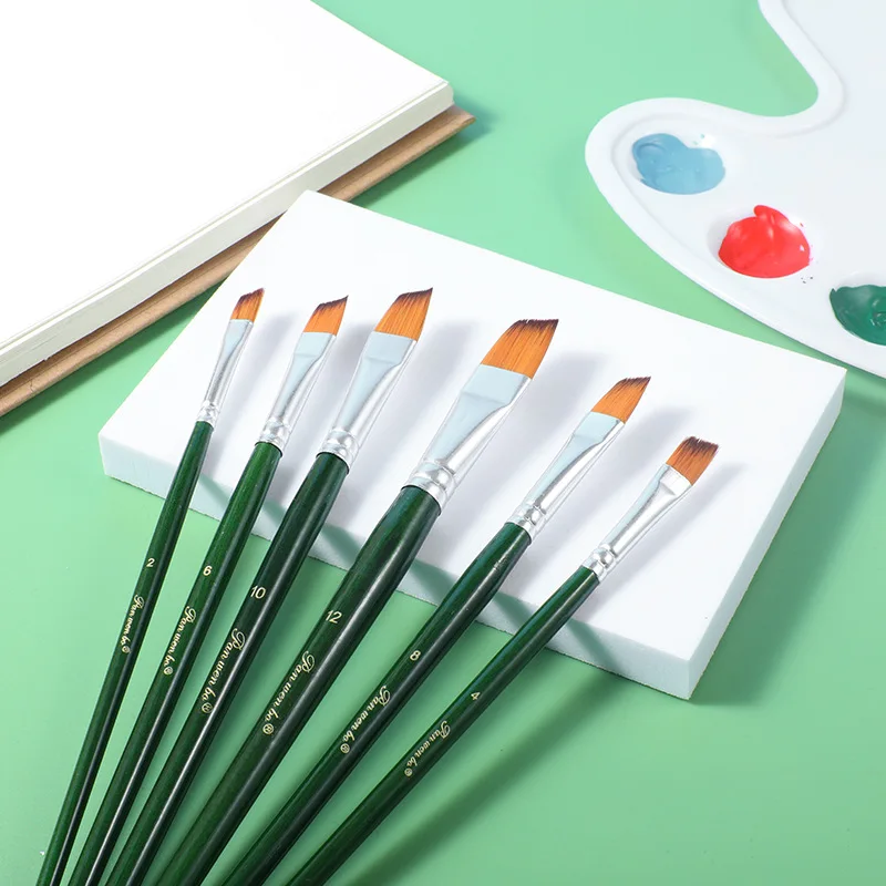 6 шт. высококачественные нейлоновые волосы дерево зеленая ручка искусственная