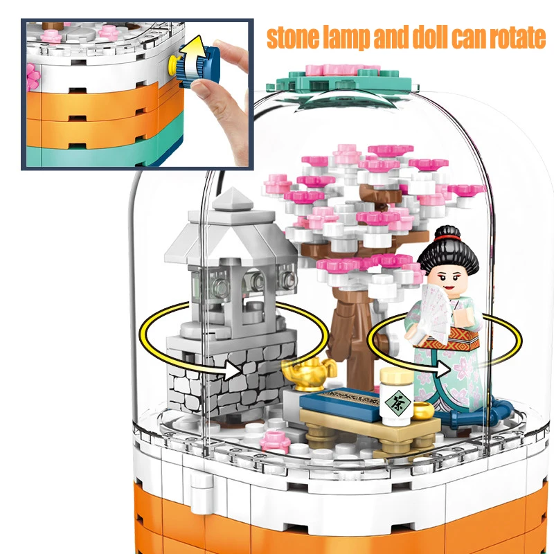 Конструктор SEMBO Вишневое цветение вращающаяся коробка с LED светильник кой |