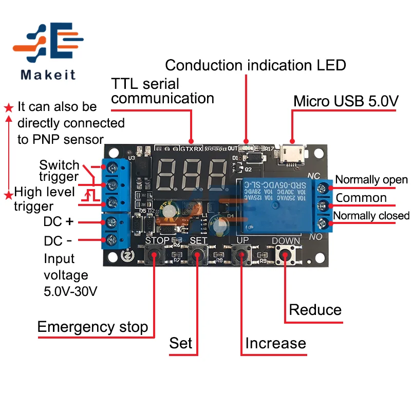 Постоянный ток 5-30V Модуль реле задержки таймера Управление цикл запуска времени