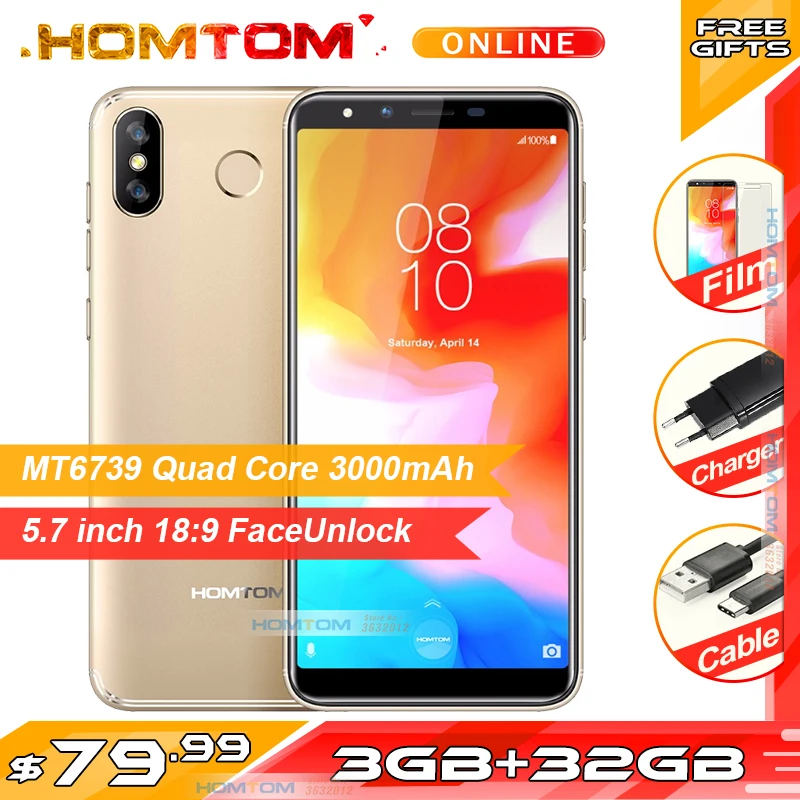 HOMTOM H5 5 7 дюймов ips дисплей 3 Гб ОЗУ + 32 ПЗУ смартфон четыре ядра 1 ГГц gps отпечаток
