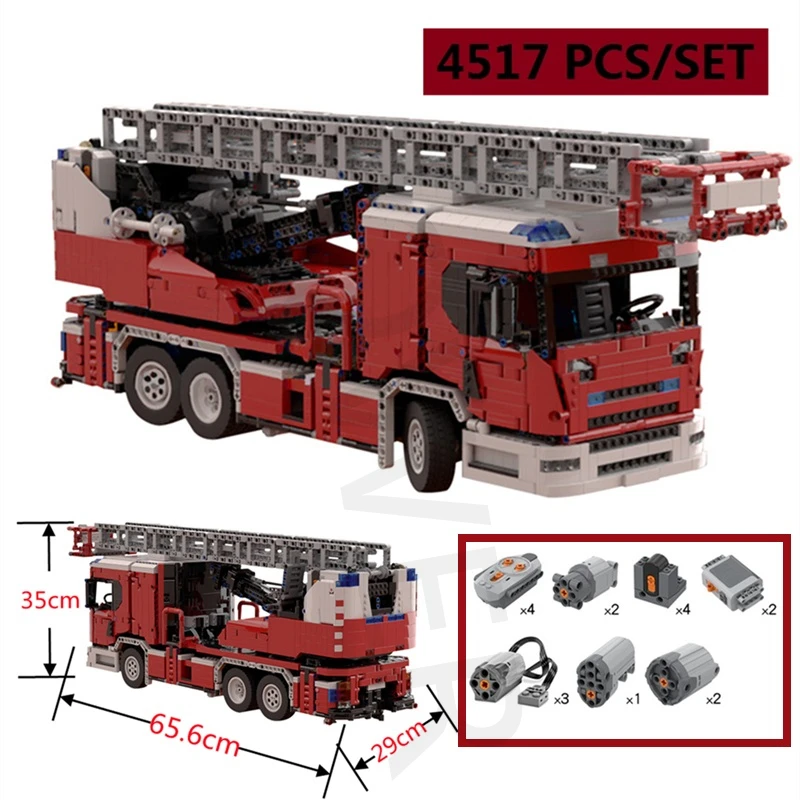 Buildmoc, инженерная транспортировка, модель автомобиля MOC-60361 Scania L, пожарный двигатель, RC строительные блоки, DIY Кирпичи, игрушки для детей, пода...