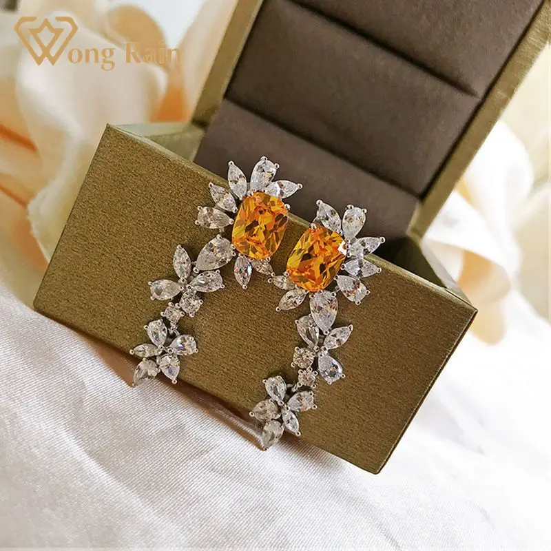 

Wong Rain 100% 925 Sterling Silver Oval Cut Citrine Created Moissanite Gemstone Wedding Vintage Romantic Earrings Fine Jewelry
