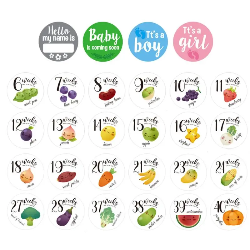28 Pcs Pregnancy Weekly Belly Growth Stickers Maternity Week Sticker - Pregnant Expecting Photo Prop Keepsake