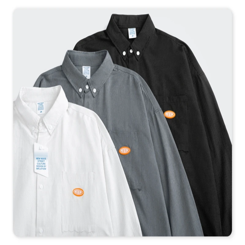 

New Fashion Brand Street Top Casual Simple Coat Vertical Stripe Arc Hem Loose Personalized Men's Shirt In Autumn Winter 2020