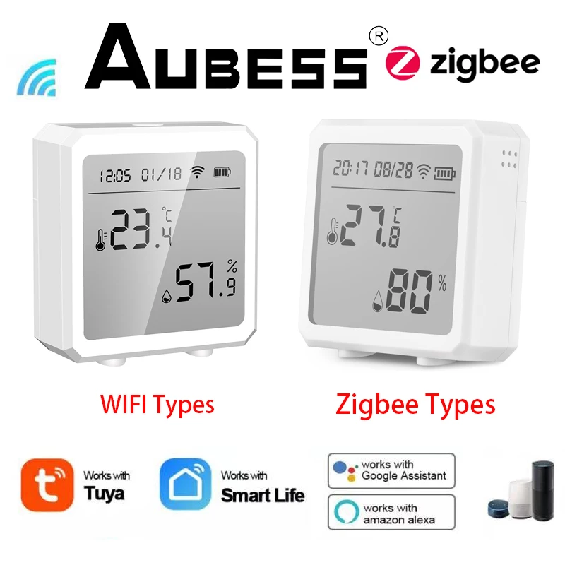 

Датчик температуры и влажности Tuya Wi-Fi/Zigbee, комнатный гигрометр-термометр с ЖК-дисплеем, поддержка Alexa Google Assistant