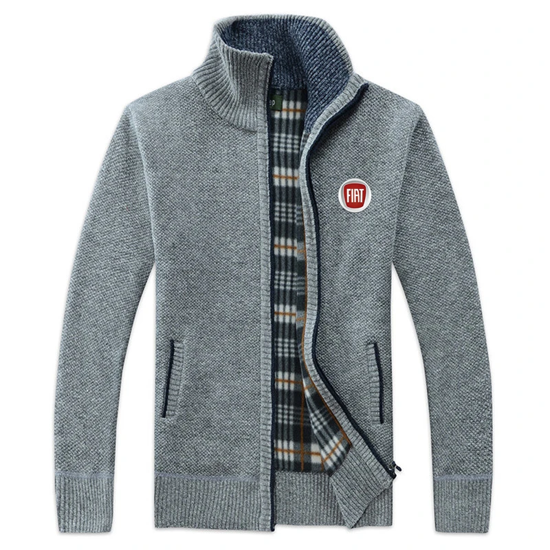 

Men's FIAT car logo trendy brand lapel business casual cardigan sweater men's simple fashion brand slim knit sweater jacket men