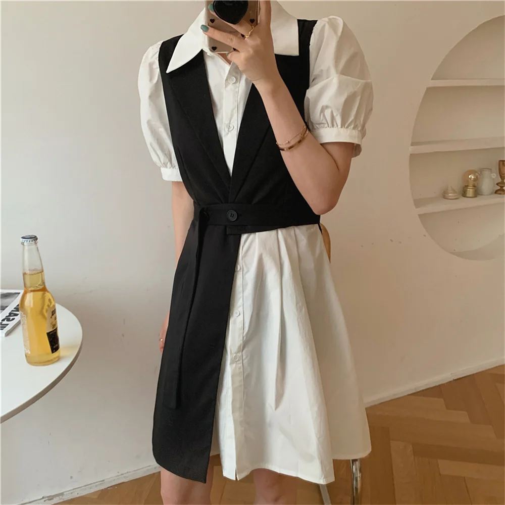 

Alien Kitty 2021 New Fake Two-Pieces OL Business Elegance Women High Waist Retro Slim Prom Casual Hot Mini Dresses Vestidos