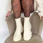 2021 новые модные белые летающие плетеные ботинки мартинсы на платформе темпераментные повседневные дышащие ботинки большого размера средней длины женская обувь