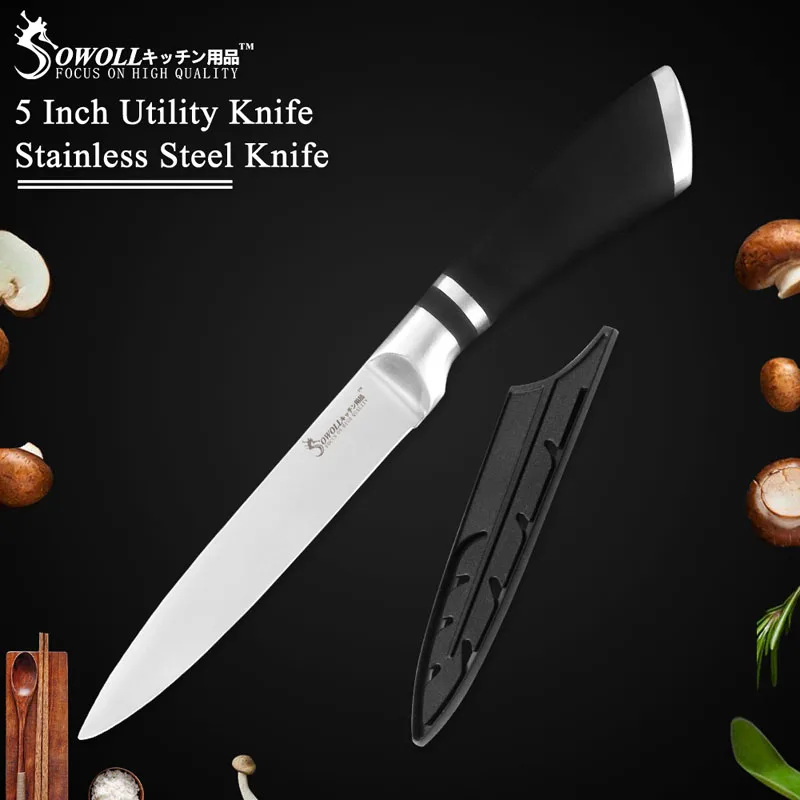 5inch Utility Knife Sowoll бренд 9 шт. набор кухонных ножей из нержавеющей стали набор ножей шеф-повара для нарезки хлеба разделочные косточки Santoku нож для фруктов - Цвет: 5inch Utility Knife