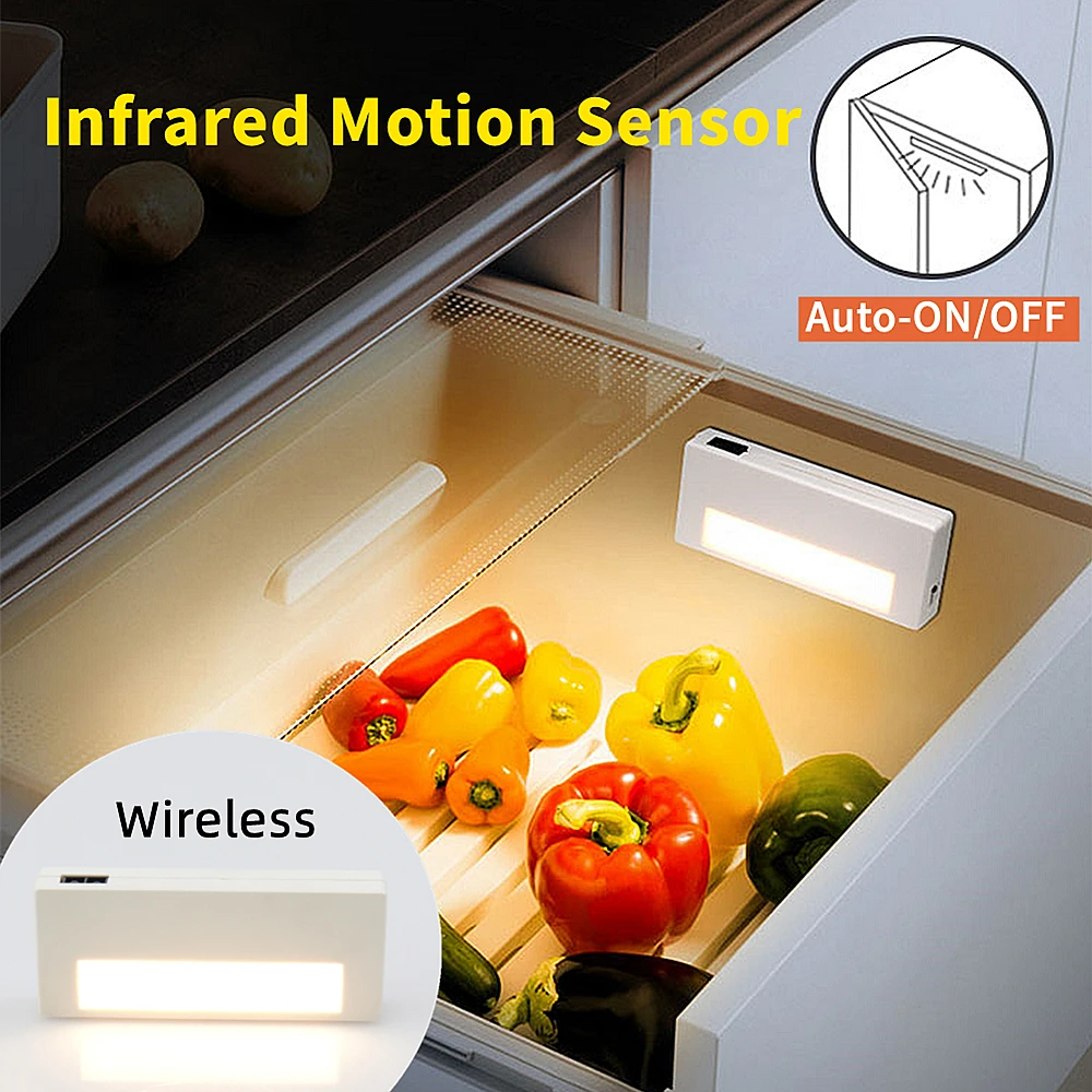 

Motion Sensor LED Night Lights Smart Wireless USB Charging Bedside Lamp Wardrobe Closet Bedroom Drawer Kitchen Cabinet Lighting