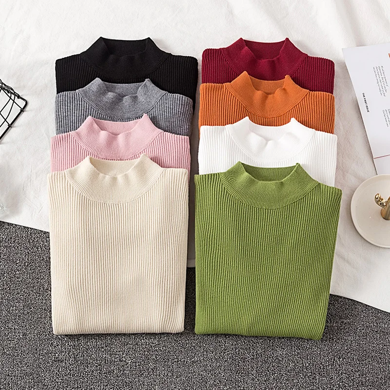 Свитер женский однотонный базовый облегающий Повседневный трикотажный топ