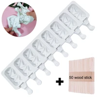 1pc 8 cavity diamond ice pop mold ice pop makers silicone easy home made popsicles mould tray 50pc wooden stick