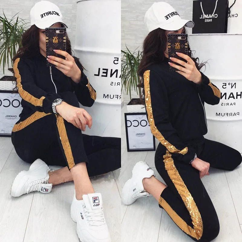 Спортивный костюм Для женщин бег Femme; одежда для отдыха; одежда, комплект из двух предметов: топ и брюки спортивные костюмы Moda Повседневное Mujer осенние Conjunto, Roupas