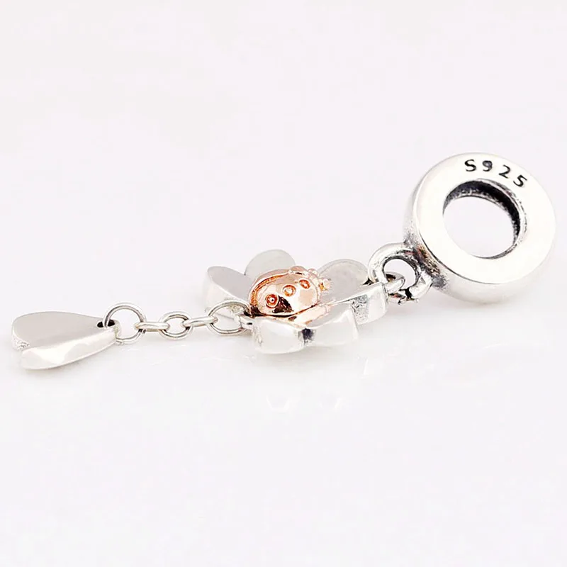 

100% 925 Sterling Silver Charm Golden Clover And Ladybug Pendant Fit Pandora Women Bracelet & Necklace Diy Jewelry