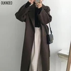 Женское длинное пальто, элегантное шерстяное пальто, модная однотонная ветровка с поясом в Корейском стиле, верхняя одежда, осень-весна 2022, Женское пальто