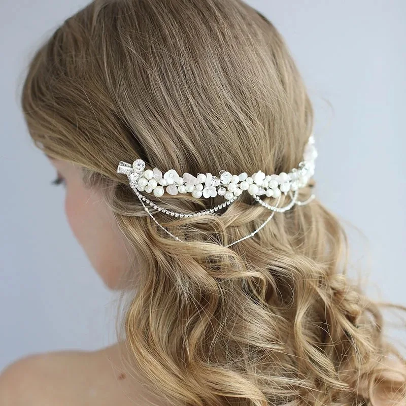 Роскошный жемчуг лба свадебный головной убор Корона Boho Свадебное украшение для волос с зажимы свадебное украшение вечерние для выпускного на волосы ювелирные изделия для невесты, украшения