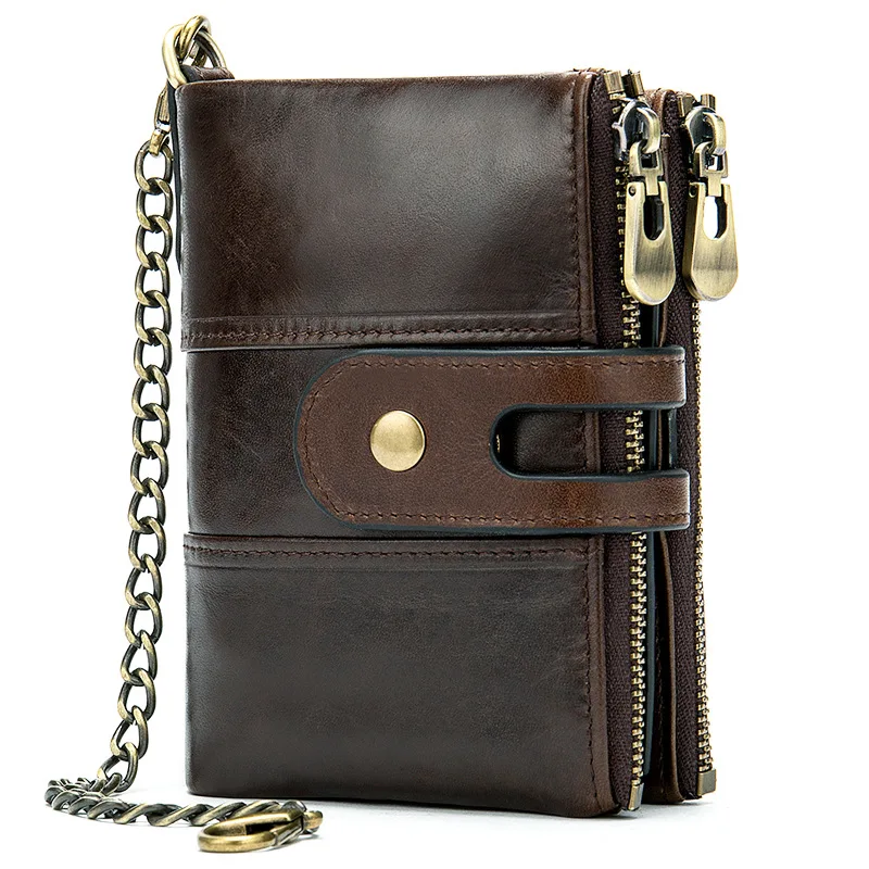 

Full-Grain Leather Men's Anti-Theft Wallet Multi-Function Card Holder Vertical Short Wallet 2 zhe Purse 8599