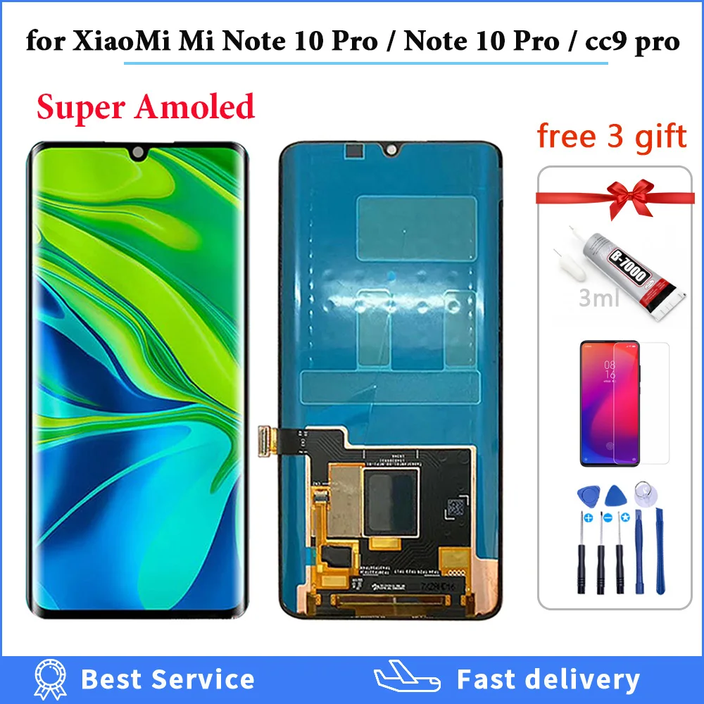 Оригинальный супер Amoled дисплей для XiaoMi Mi Note 10 Pro ЖК CC9 сенсорный дигитайзер сборка