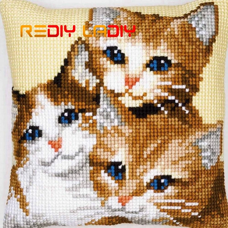 DIY Вышивка крестом Подушка передняя игривые котята подушки массивные наборы вышивки крестиком акриловая пряжа чехол для подушки домашний декор ремесла