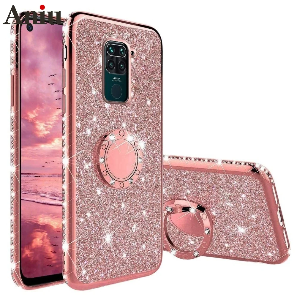 

Diamond Case for Xiaomi POCO X3 NFC Redmi Note 9 8 Pro 8T 9A 9C K30 K20 Mi 10 Note 10 Lite X2 F2 Glitter Ring Kickstand Cover