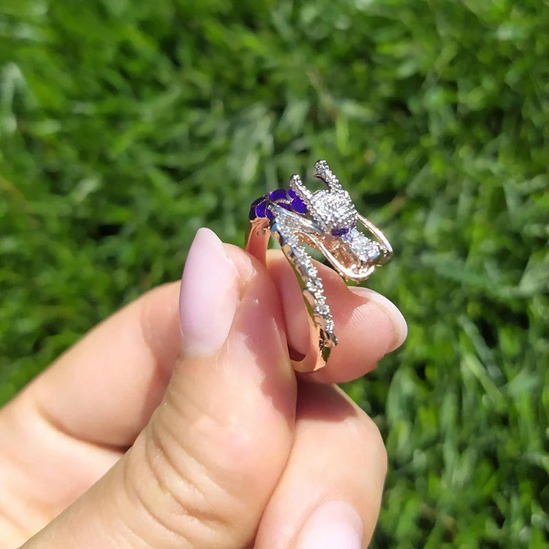 Elegant Rose Gold Unique Design Dragon Crystal Rings For Men&ampWomen Vintage Style Punk Party Wedding Band Cool Finger Jewelry | Украшения