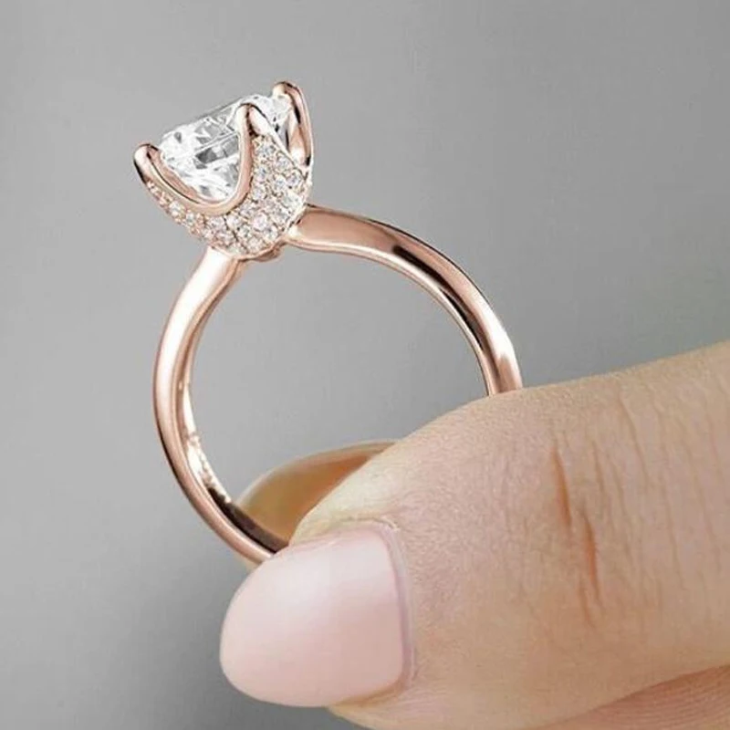 

OEVAS Classical 925 Sterling Silver Wedding Rings for women 8mm Sparking Zircon Engagement Party Bride band Ring Jewelry Gift