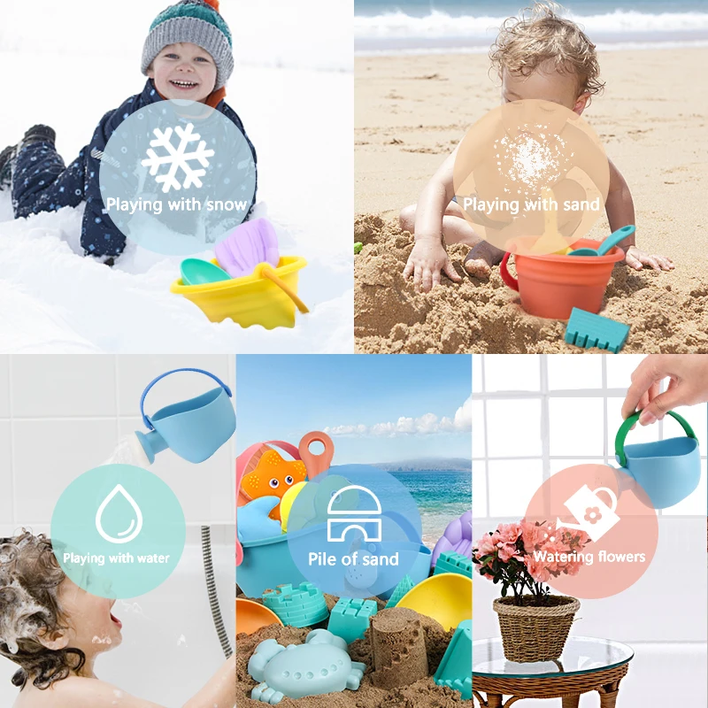 

Soft Silicone Beach Toys for children SandBox Set Kit Sea sand bucket Rake Hourglass Water Table play and Fun Shovel mold Summer