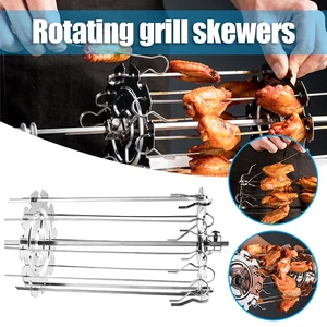 bbq stainless steel rotating skewer system electric oven accessories fits rotisserie grill rods kitchen accessories barbecue free global shipping