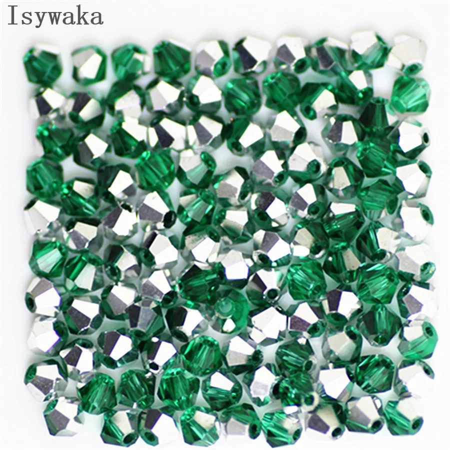 

Бусины биконусные из австрийского хрусталя, зеленого и серебряного цвета, 500 шт., 4 мм, очаровательные стеклянные бриллианты для изготовлени...