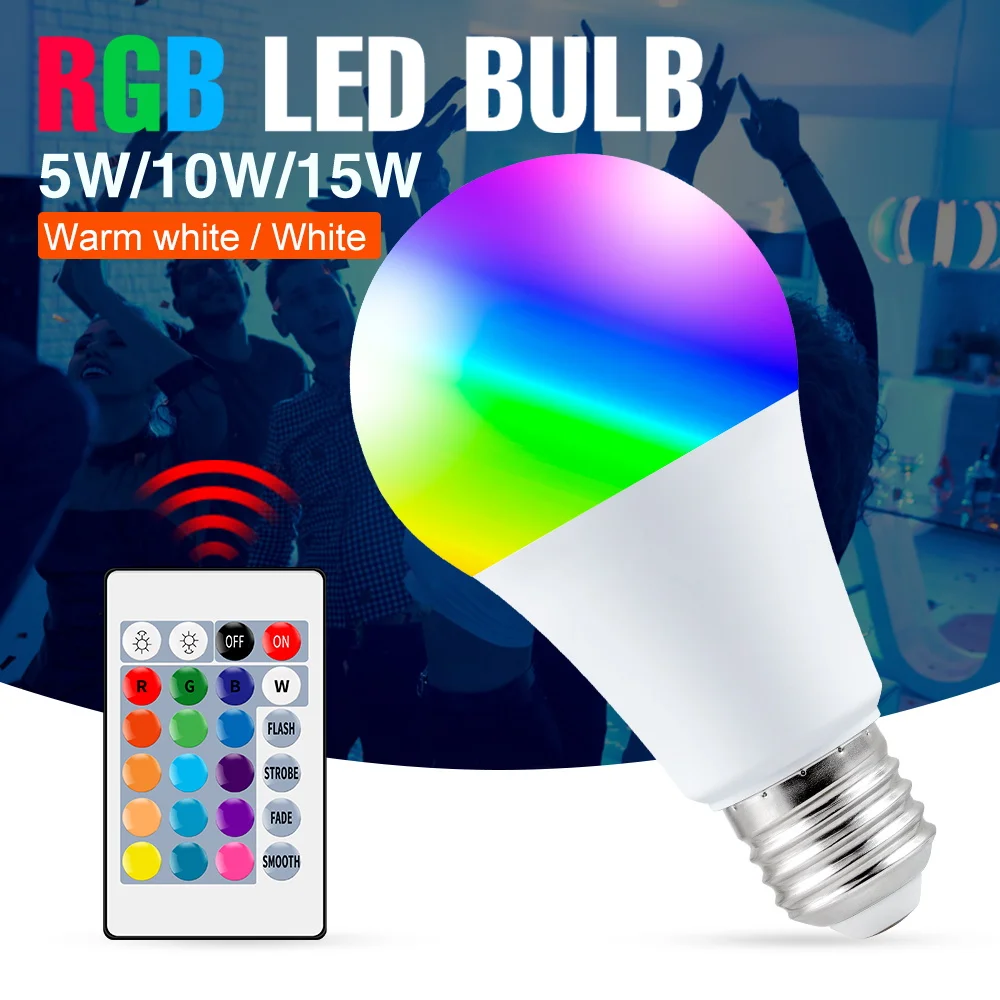 

LED Bulb RGB Light E27 Bombilla RGBW LED Change Color Lamp 5W 10W 15W Remote Dimmable Colorful Holiday Party Decor Lights RGBWW