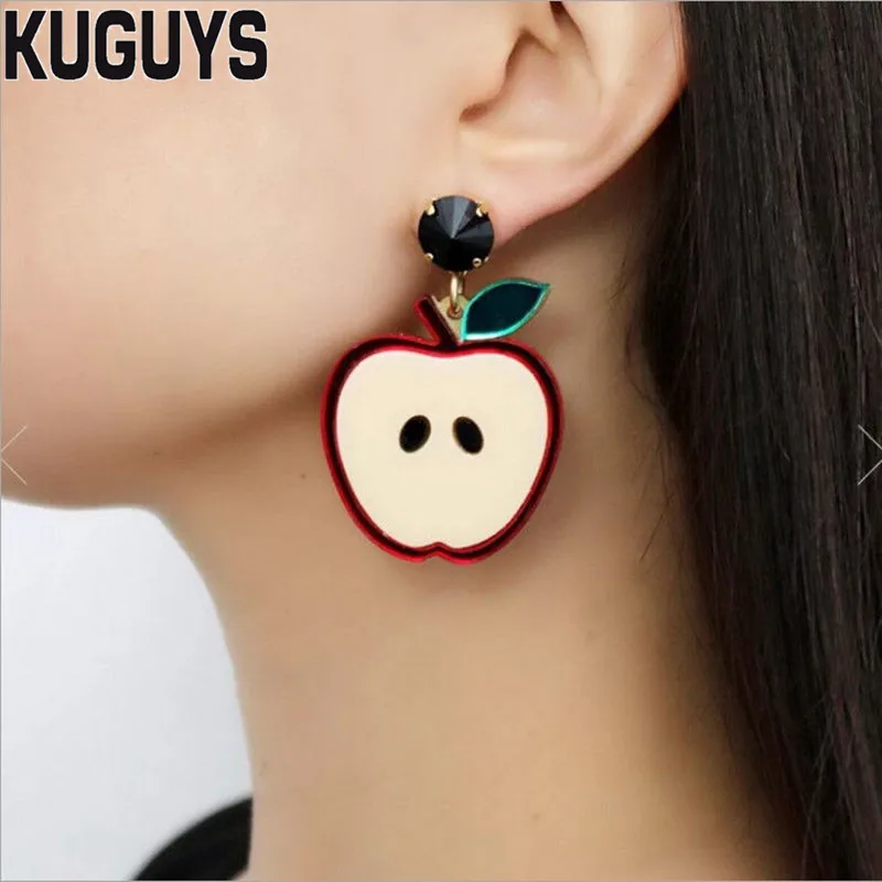 KUGUYS фруктовые серьги в форме яблока для женщин модные украшения красивые
