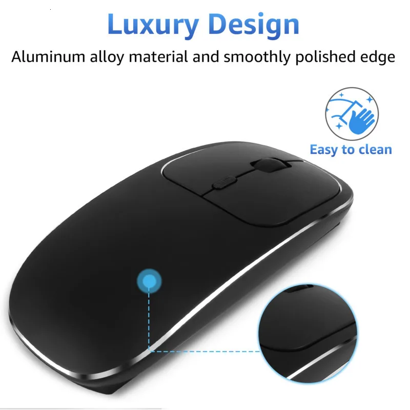 Rechargeable Wireless Mouse Metal 2.4G Noiseless Silent Click Wireless Optical Mouse With USB Receiver For Laptop Compatible Yw#