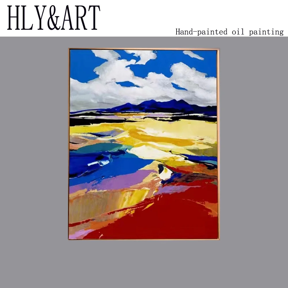 

Hand-painted light luxury mountains modern simple and elegant living room porch dining room background wall painting