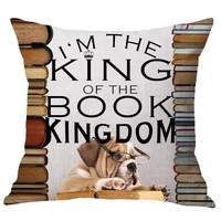 read books dog glass im the king of the book kingdom cotton throw pillow cover cushion case home chair office decorative
