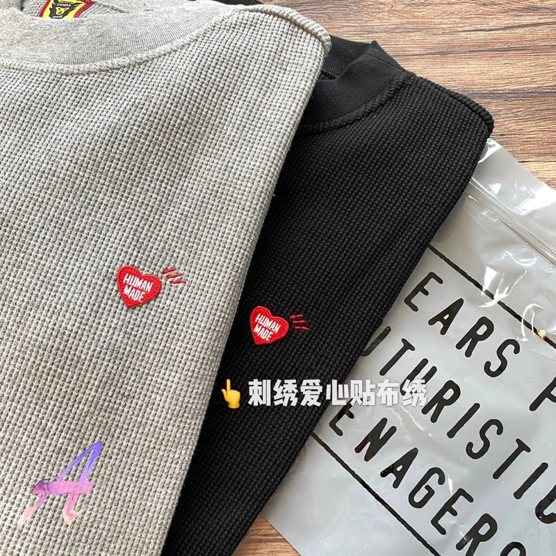 

HUMANMADE Sweatshirt Waffle Embroidered Love Pullover Men Women High Quality Human Made Patch Tops
