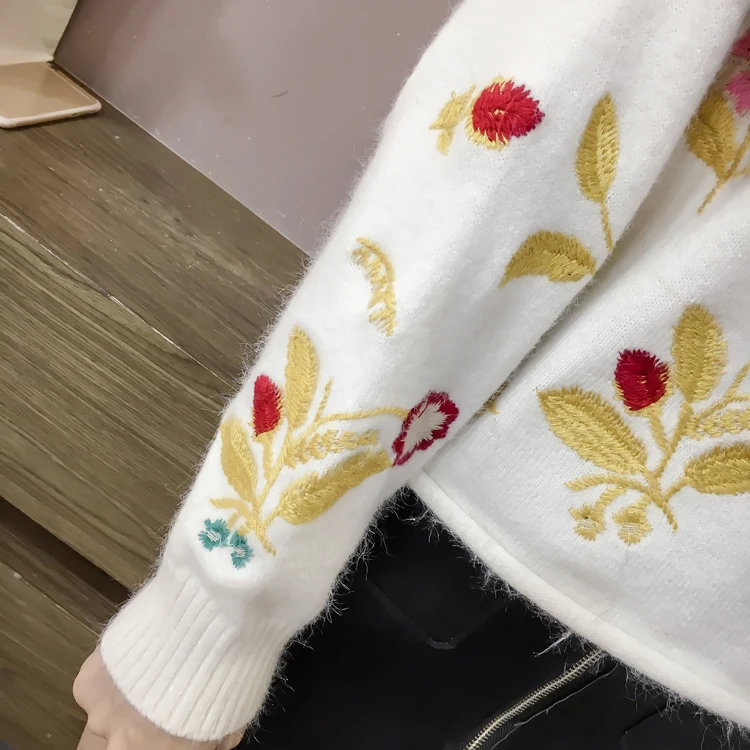 Женский вязаный свитер Shein модный милый пуловер с круглым вырезом и вышивкой в